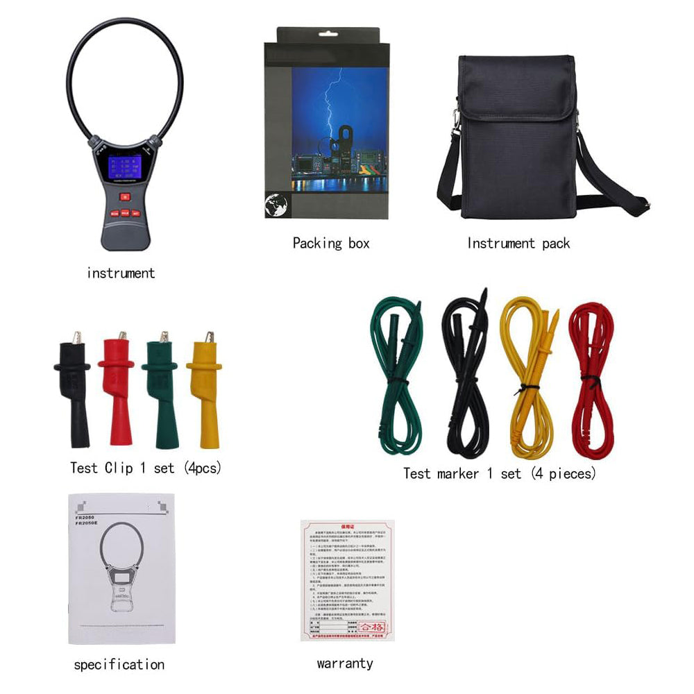 VTSYIQI Three Phase Flexible Clamp Power Meter Flexible Clamp Power Tester with CoilLength 950mm Coil Inner Diameter φ300mm for Testing 3-Phase AC Voltage Leakage Current and so on