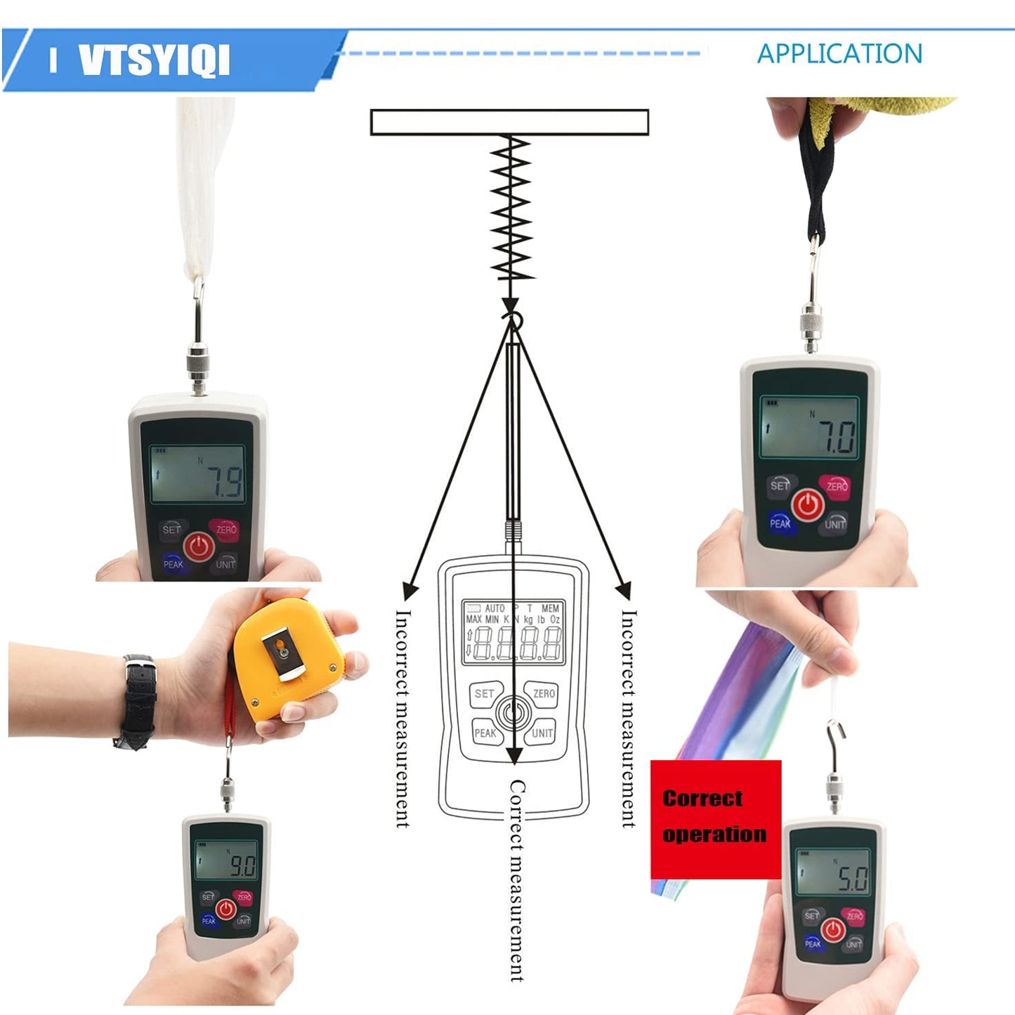 VTSYIQI Force Gauge Push Pull Gauge Digital Force Gauge with 50Kgf 110Lbf 1800Oz 500N for Electronic Appliances Construction Hardware Push-pull Load Insertion Fishing Gear Detection