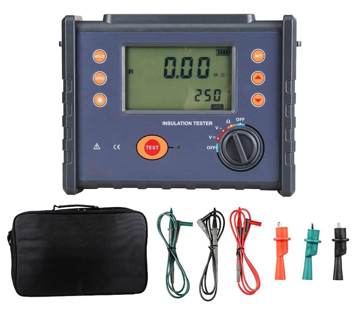 VTSYIQI 5kv Digital Insulation Resistance Tester Earth Ground Resistance Tester with Rated Voltage 250V 500V 1000V 2500V 5000V Insulation Resistance 0.01MΩ to 200GΩ AC Voltage 0.0V to 750V for Mechanical and Electrical Installation Resistance Test