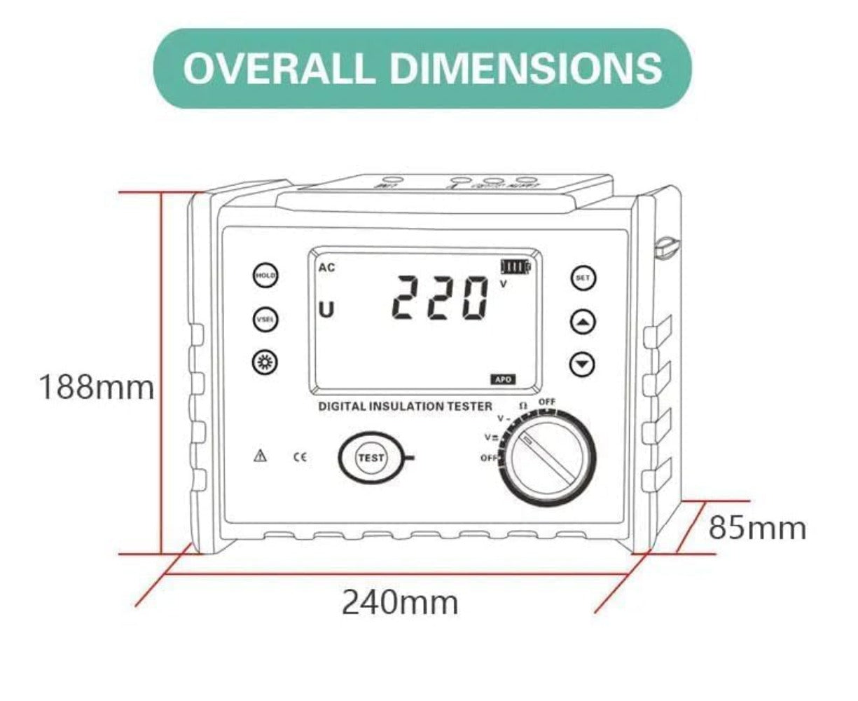 VTSYIQI Digital Insulation Resistance Tester Digital Earth  Resistance Meter with Rated Voltage 100V 250V 500V 1000V 2500V Resolution 0.1V DC Voltage 0.0V-1000V AC Voltage 0.0V-750V 500 Groups Data Storage for Computer Room Resistance Test