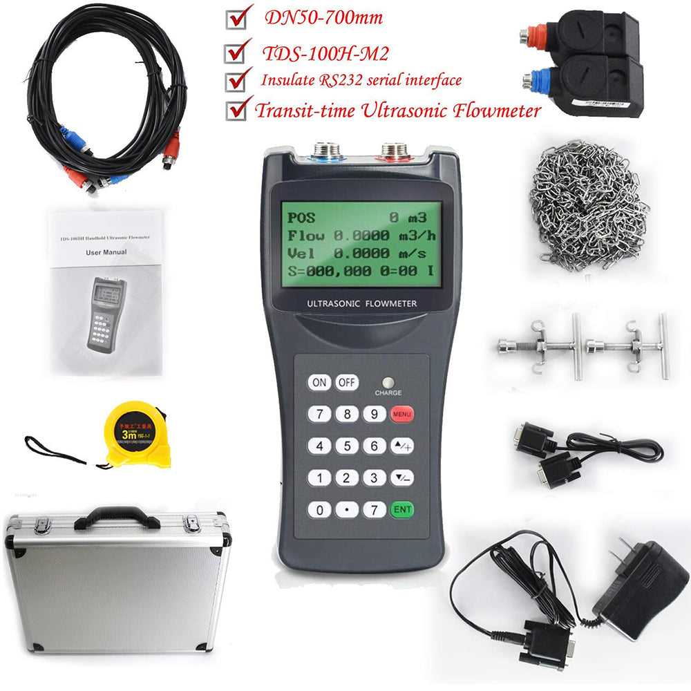 VTSYIQI Ultrasonic Liquid Flow Meter Flowmeter Clamp on Sensor Transducer DN50-700mm Insulate RS232 Serial Interface