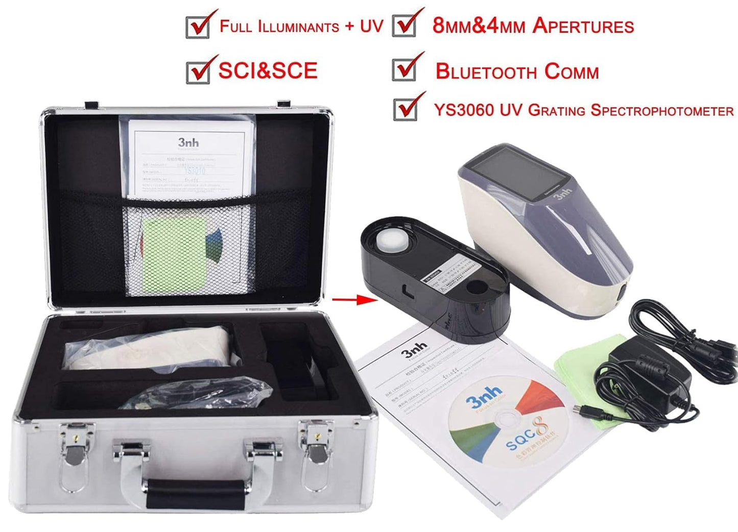 VTSYIQI Paint Spectrophotometer Colorimeter Color Difference Meter Tester Bluetooth with 8mm Measuring Aperture Color Matching Multi illuminants for Painting Pigment Textile Plastic etc