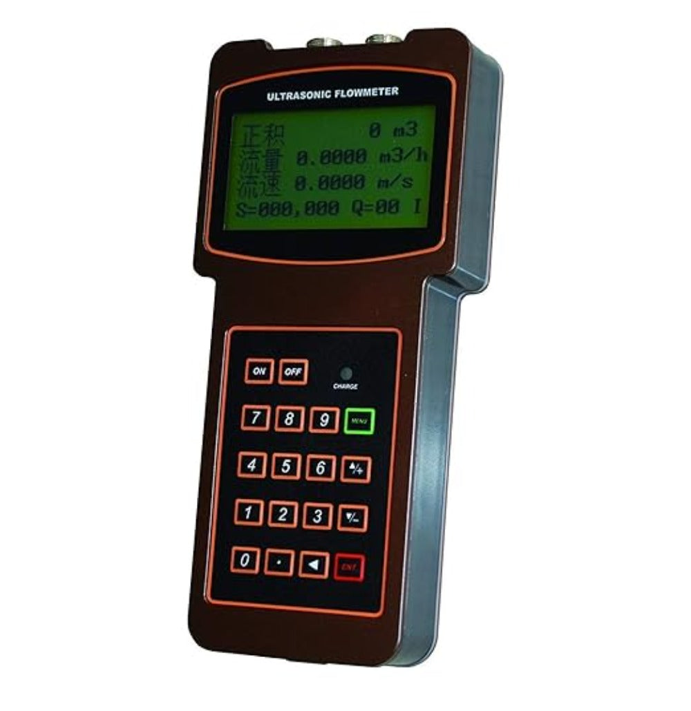 VTSYIQI Handheld Ultrasonic Flow Meter Liquid Ultrasonic Flowmeter with Accuracy over 1% to 2% Repeatability over 0.2% Clamp On Sensors Transducers LCD Display for Pipe Diameter DN20 to 100mm DN50 to 300mm and Temperature -30℃ to 90℃