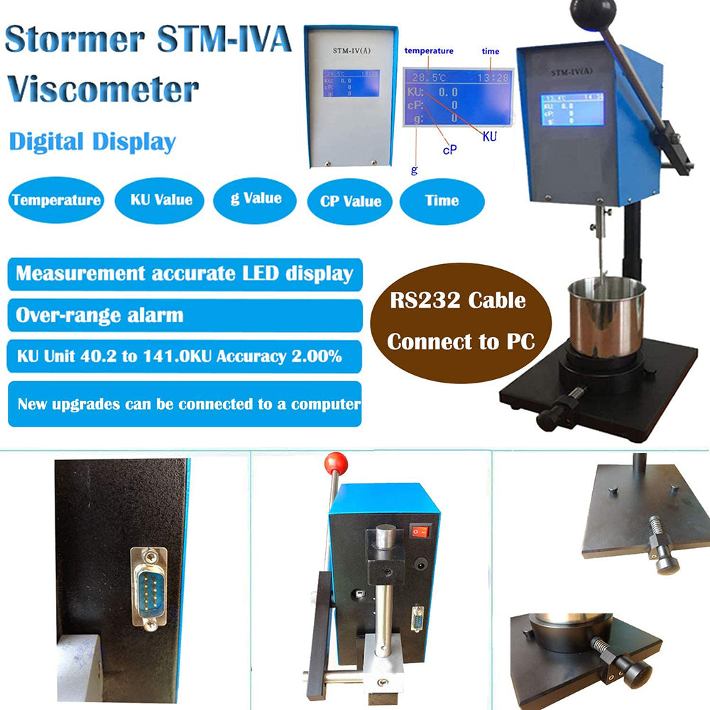 VTSYIQI Stormer Viscometer Rotational Viscosity Meter Tester RS232 Cable Connect PC with Temp Time KU CP and g Display Function Paint Coating 40.2 to 141.0KU