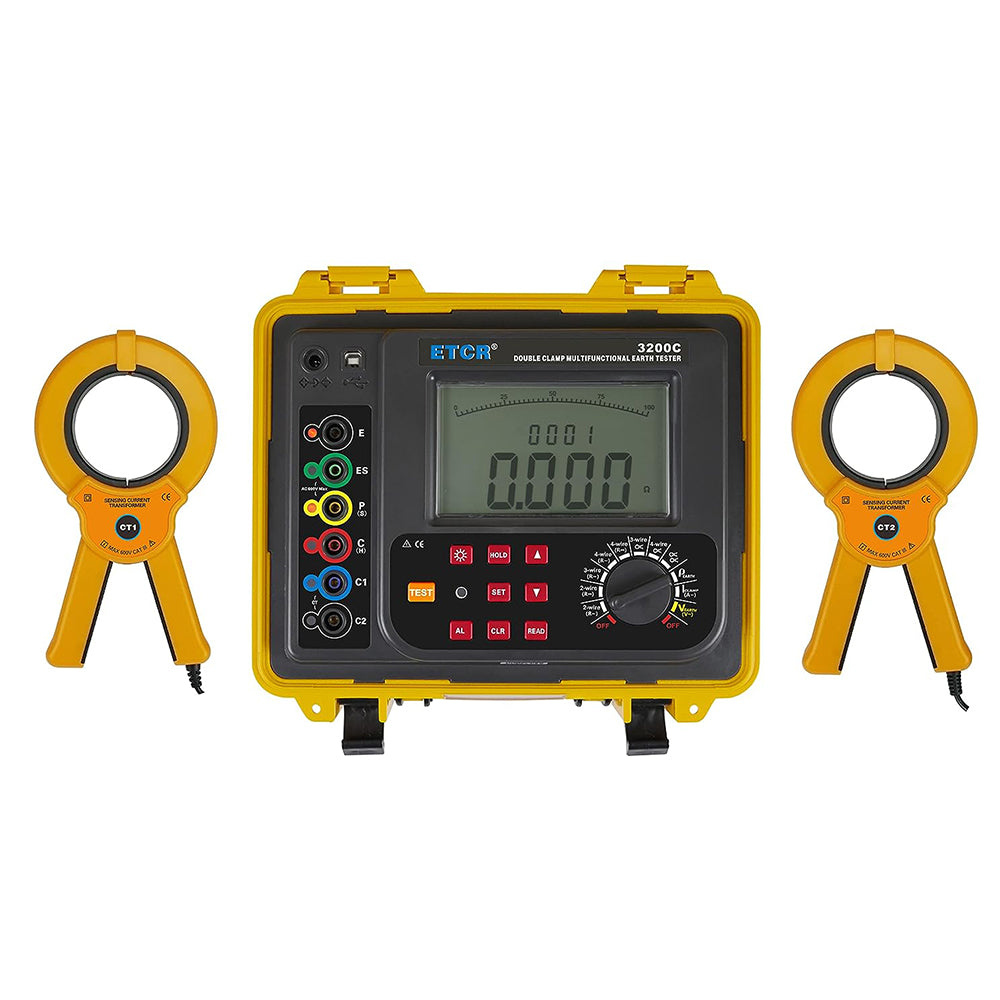 VTSYIQI Double Clamp on Ground Resistance Tester Meter Soil Resistivity Resistance With Data Storage 2000 sets