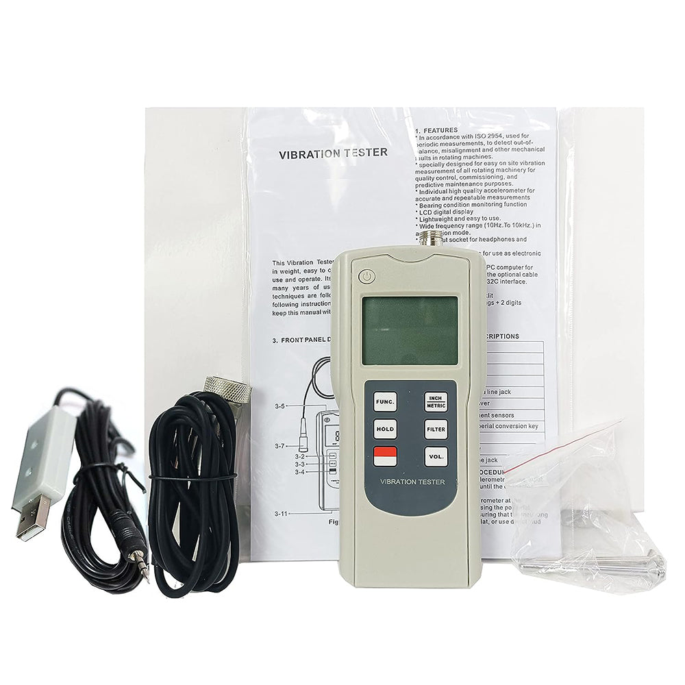 VTSYIQI Digital Vibration Meter Vibrometer Analyzer Datalogger with 3 Parameters Displacement Velocity and Acceleration