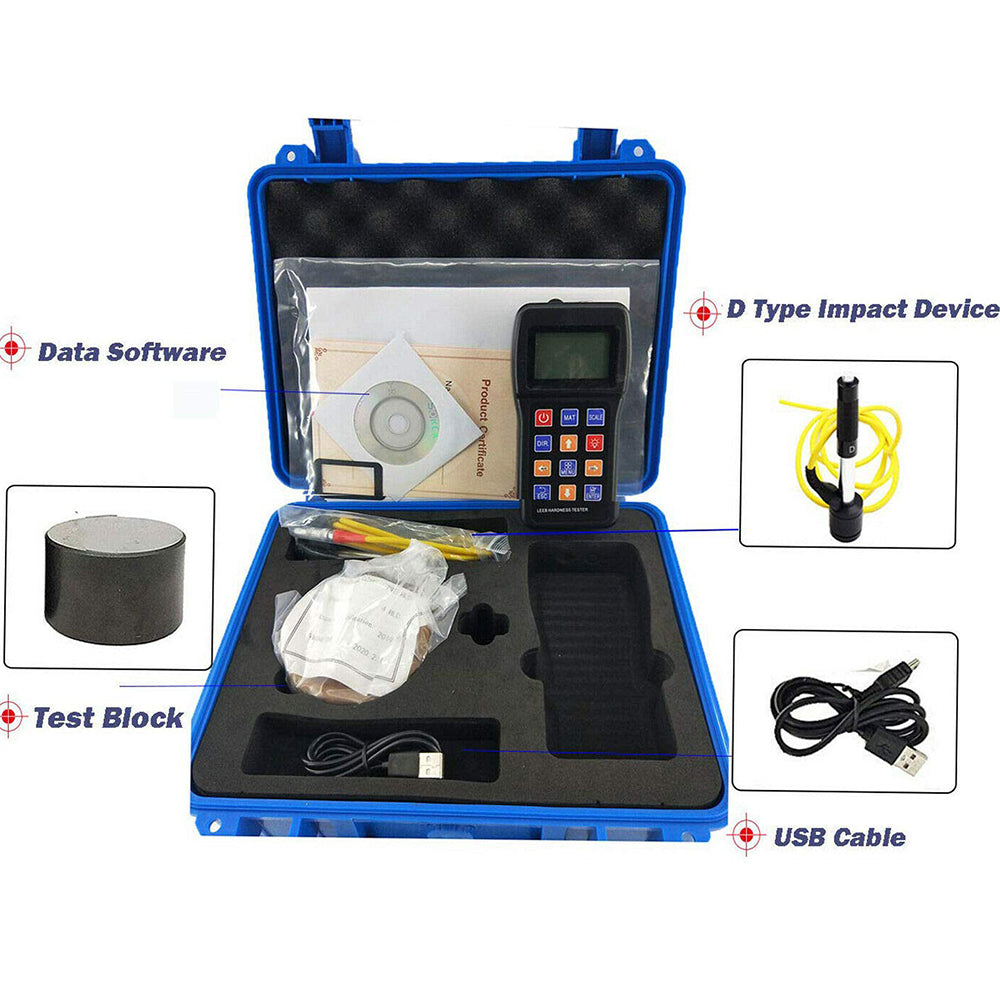 VTSYIQI Leeb Hardness Tester Meter 170 to 960 HLD Metals Durometer Tester HL HB HRB HRC HRA HV HS with Standard D Type Impact Device D Test Block for Steel Iron Bronze Copper 10 Materials…