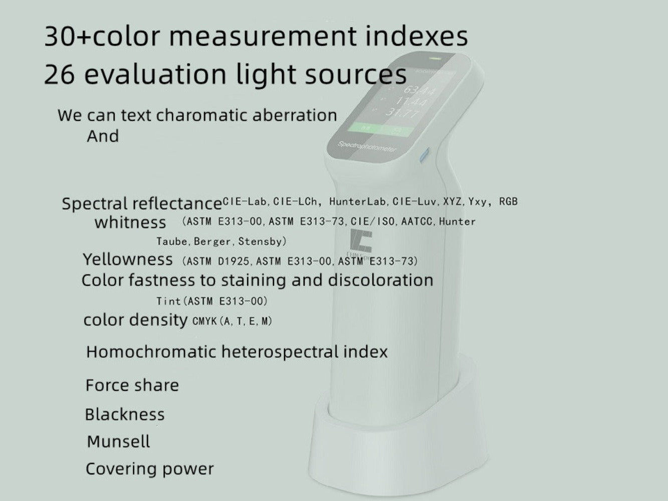 VTSYIQI Digital Color meter Light Spectrophotometer Lab Color Meter with Reflectance Resolution 0.01% Measurement Aperture Φ 4mm/Φ 6mm for Spin Plastic Painting Color Test