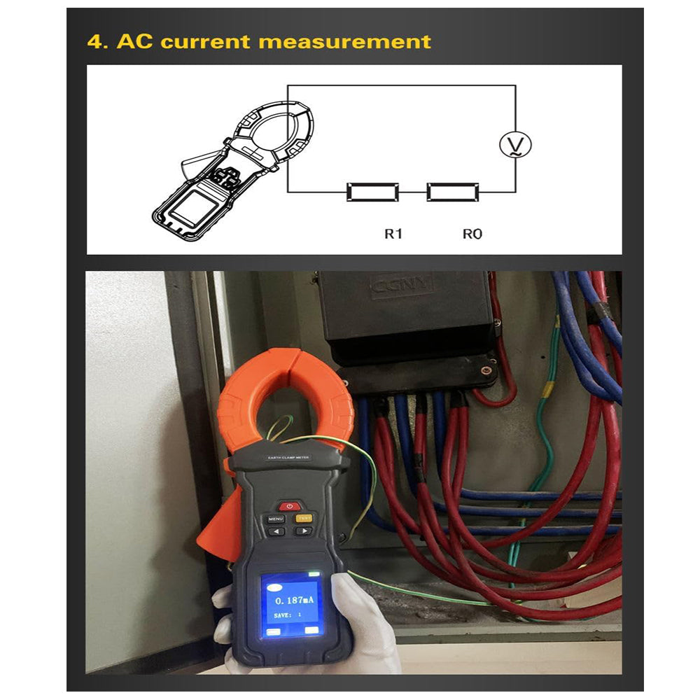 VTSYIQI Earth Resistance Tester Practical Loop Resistance Tester with Clamp Resistance Range 0.00Ω-1500Ω Three-Four-Wire Method Range 0.00Ω-3000Ω Leakage Current Range 0.000mA-40A