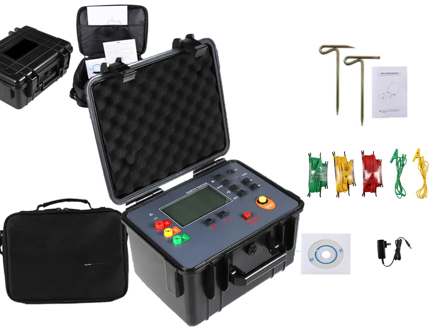 VTSYIQI Three Wire Earth Ground Resistance Tester Digital Grounding Resistance Tester Instruments with Range 0.01Ω to 3000Ω ±1.5% rdg±5dgt Accuracy 0.01Ω Resolution USB Interface Real Time Display for Power Distribution Lines Test