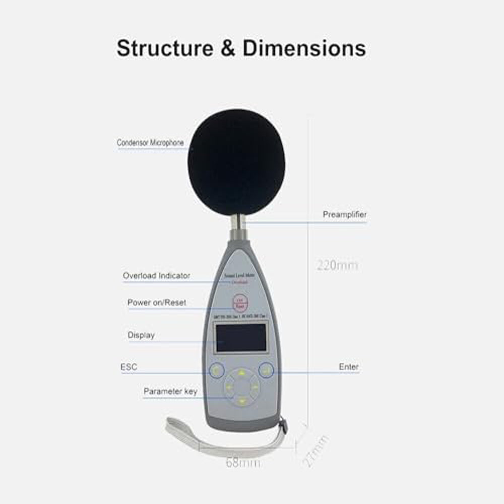 VTSYIQI Integrating Sound Level Meter Tester Class 1 Noise Level Tester with Range 10 Hz-20 kHz 25dB(A)-140dB(A) 8000 Groups Data Storage Wide Dynamic Range F S I Peak Time Weighting