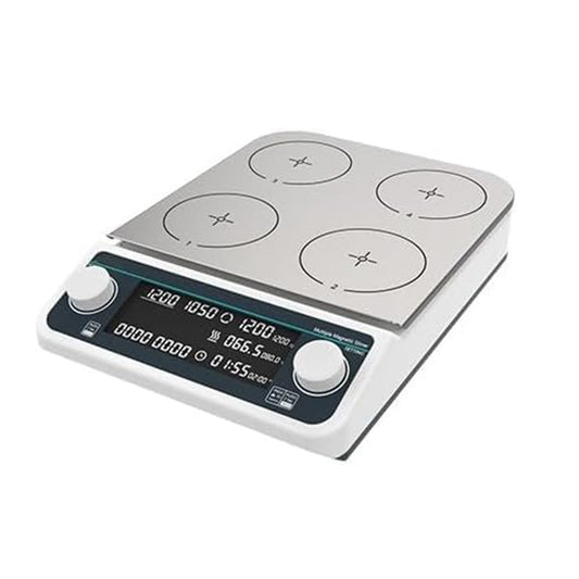 VTSYIQI Hot Plate 4 Position Magnetic Stirrer Multiple Magnetic Stirrer with 4 Stirring Points  Speed Range 50-1200rpm Maximum Mixing Volume 4*500ml Plate Temperature Room Temp - 120℃ 304 Stainless Steel Work Plate Brushless Motor