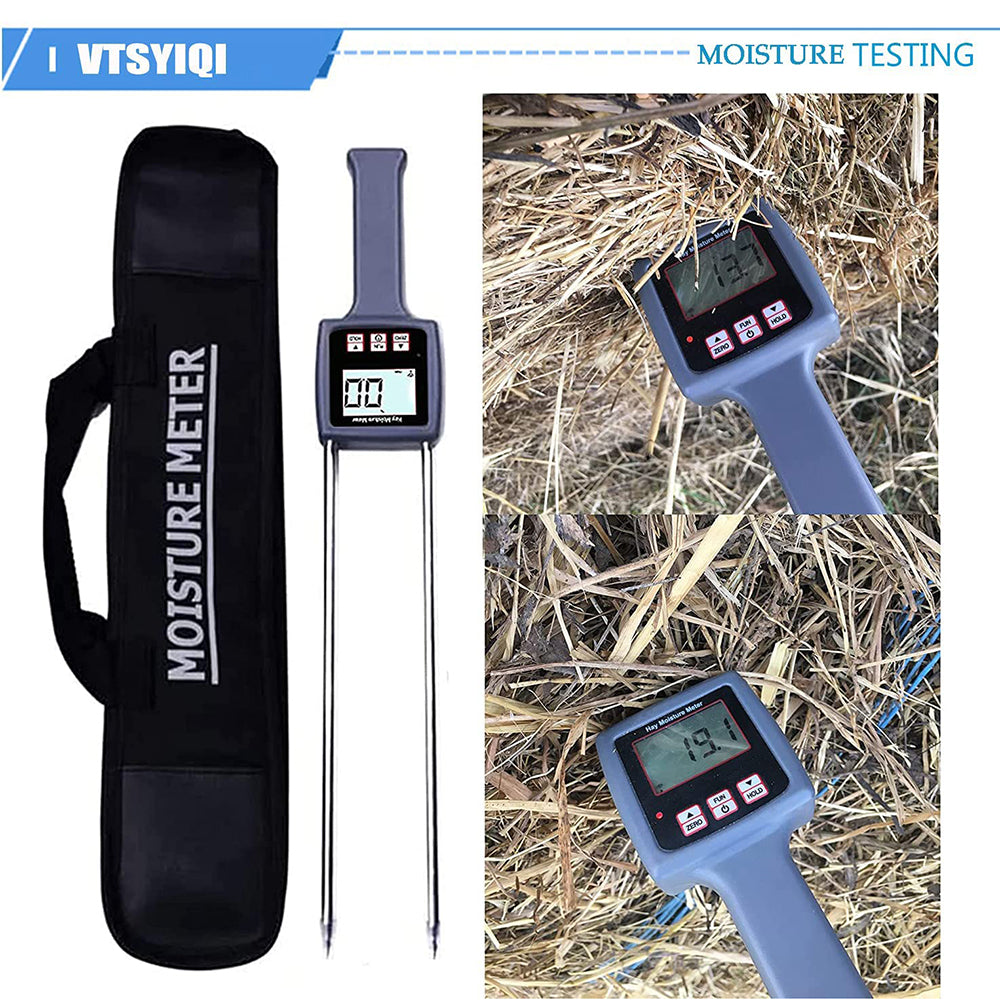 VTSYIQI Hay Moisture Meter Tester Multfunctional Moisture Meter Digital Fibre Moisture Meter with Measuring Range 0 to 80% for Alfalfa Pasture Knots Straw Etc