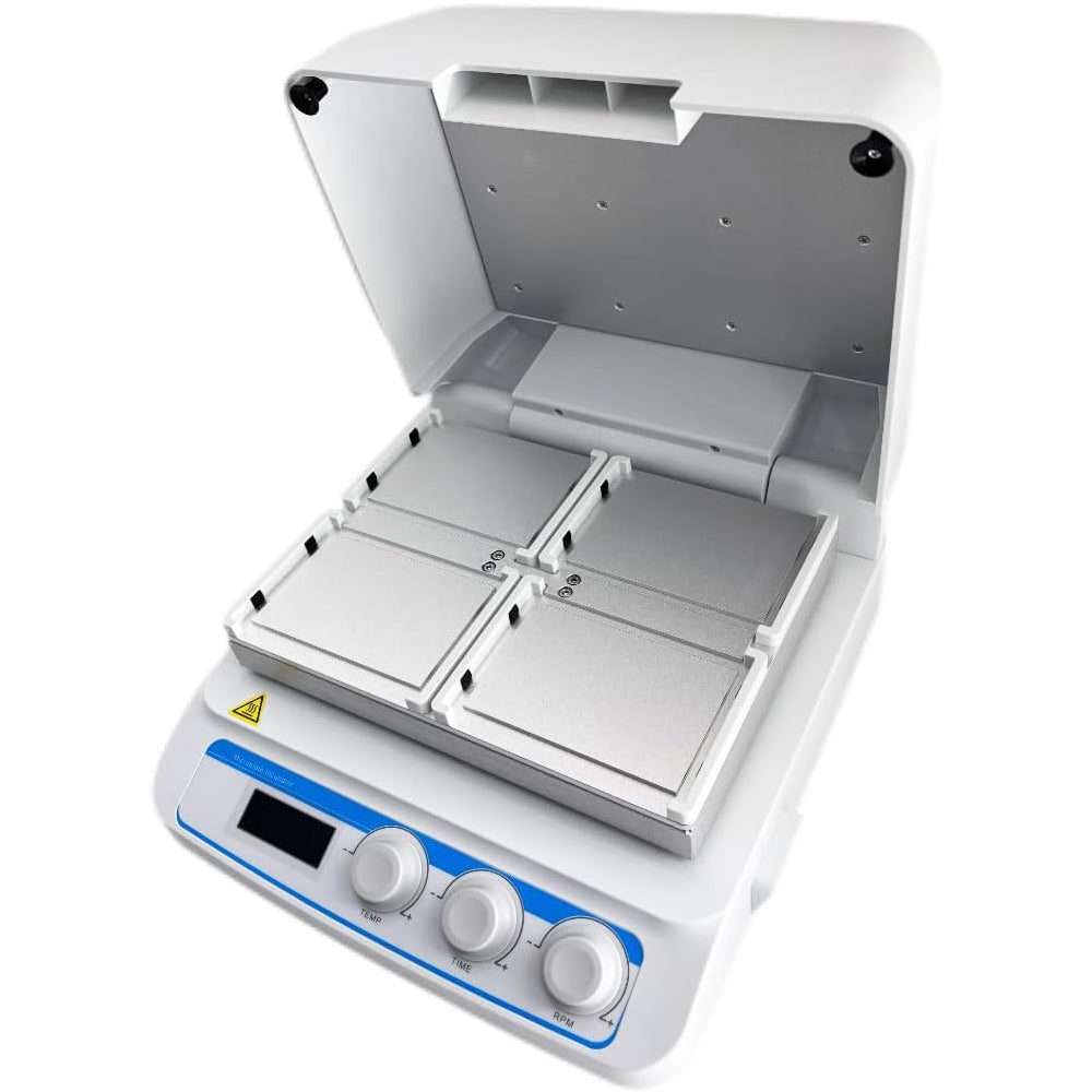 VTSYIQI Digital Microplate Shaker Microplate Thermo Shaker Incubator with Speed Range 100~1600rpm Heating Mode Electric Heating Film Accuracy Display 0.1℃ Sample Capacity Four Enzyme Plates or Deep Well Plates Temperature Control Precision ≤±0.3℃