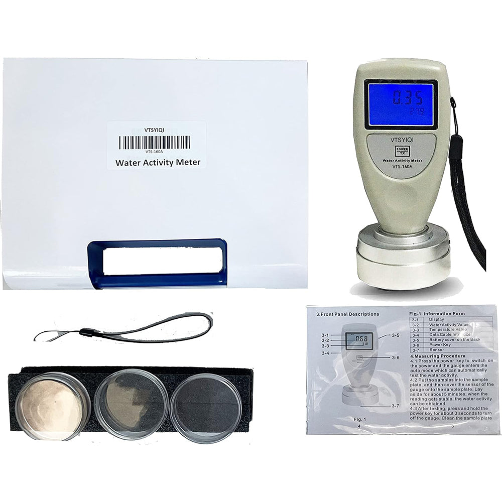 VTSYIQI Portable Water Activity Meter Food Water Activity Meter with USB Data Cable and Software Range 0-1.0AW Accuracy 0.02aw for Grain Fruits Vegetables Breads Biscuits Cakes Puffed Food Measurement