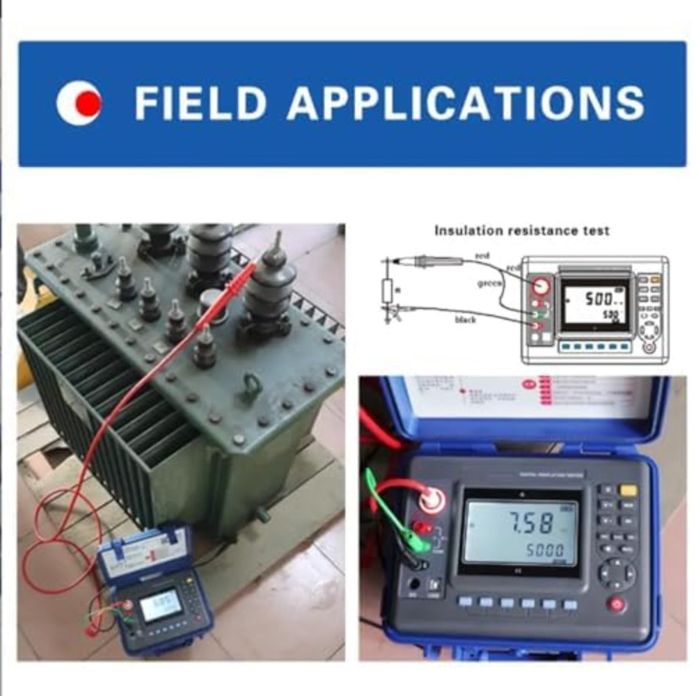 VTSYIQI High Voltage Insulation Tester 10Kv Insulation Resistance Tester Instrument with  Rated Voltage 250V 500V 1000V 2500V 5000V 10KV Resolution 0.01MΩ for Measuring Motor and Cable of Measurement