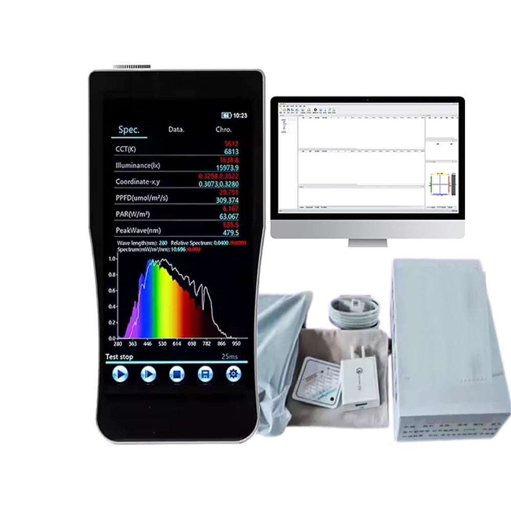 VTSYIQI Retinal Blue Light Hazard Spectrometer Handheld Spectrometer with Wavelength Range 350~800nm Integration Time Range 50µs～10000ms Spectral Bandwidth Approximately 2 nm 5-Inch High-Definition Touch Screen Auto Integration Mode