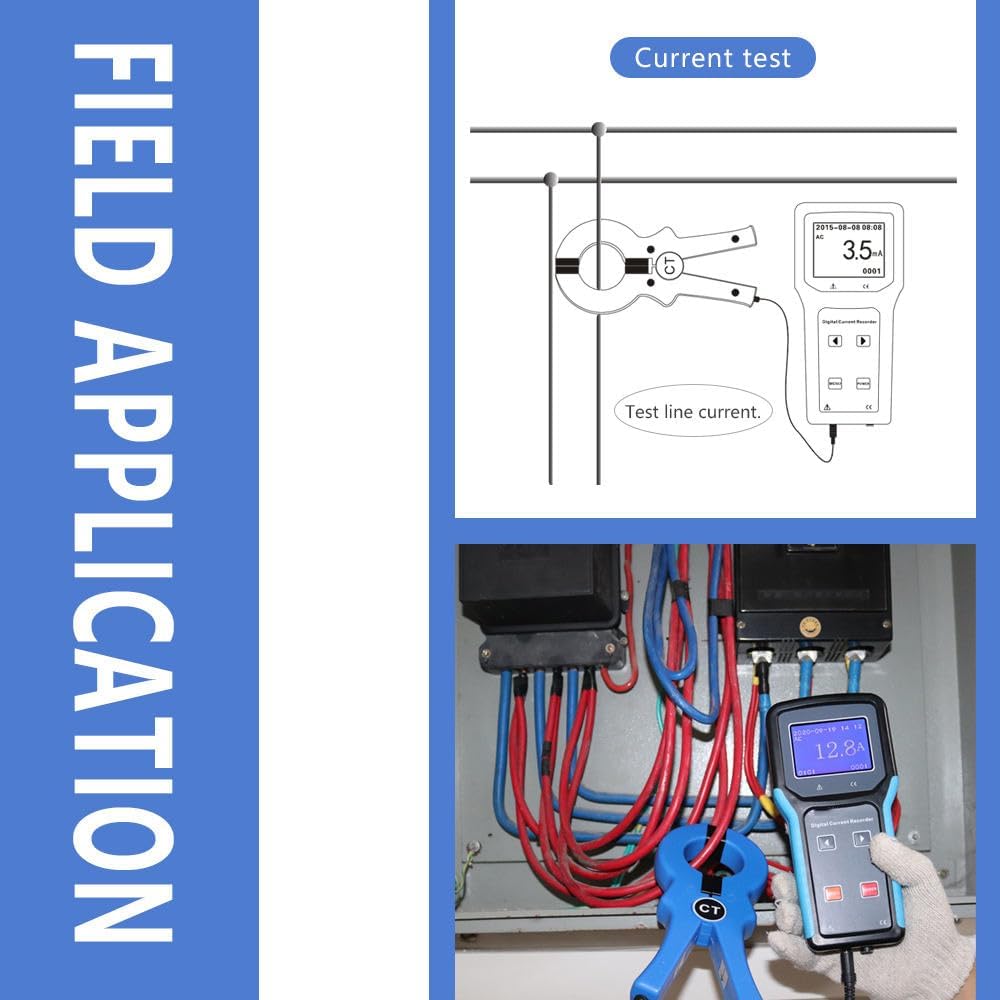 VTSYIQI Digital Clamp Ammeter Clamp Current Recorder with Range 0.0mA-1000A Resolution 0.1mA Jaw Size Φ50mm Current clamp 470g Precision ±0.5% FS Sampling Rate 2 t/s 9999 Groups Data Storage