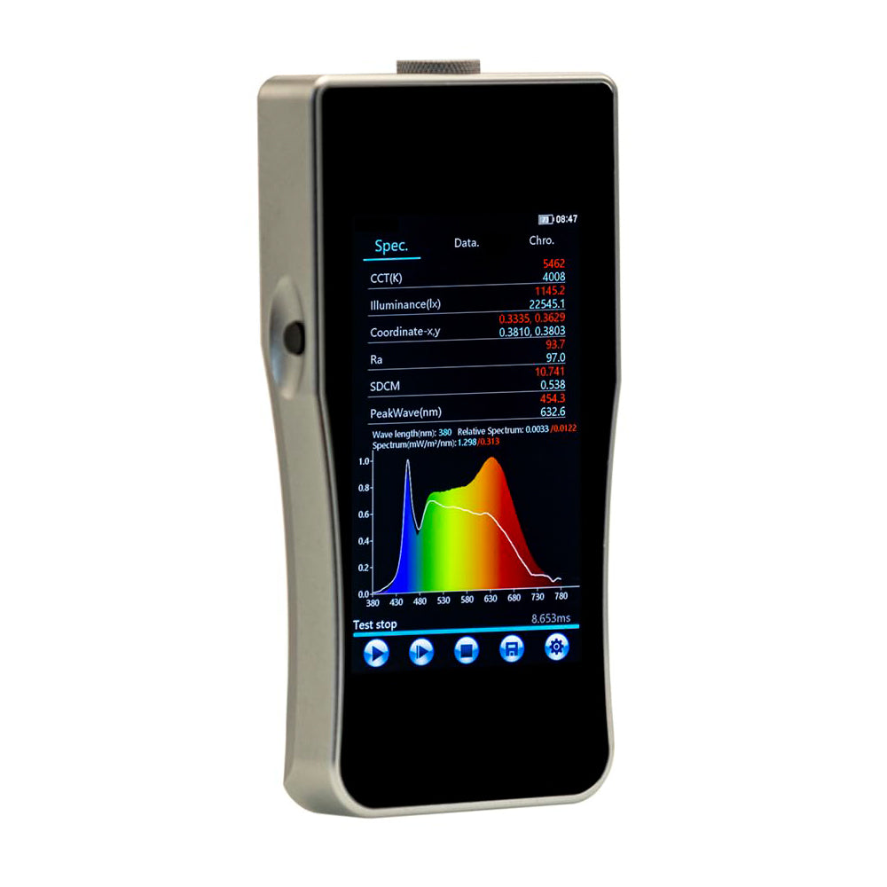 VTSYIQI Handheld Spectrometer Spectral Illuminance Meter with Wavelength Accuracy ±0.5nm Color Rendering Accuracy ±1 Wavelength Range 380nm～780nm Spectral Bandwidth 2nm Built-in Large Storage Space for Illumination Measurement