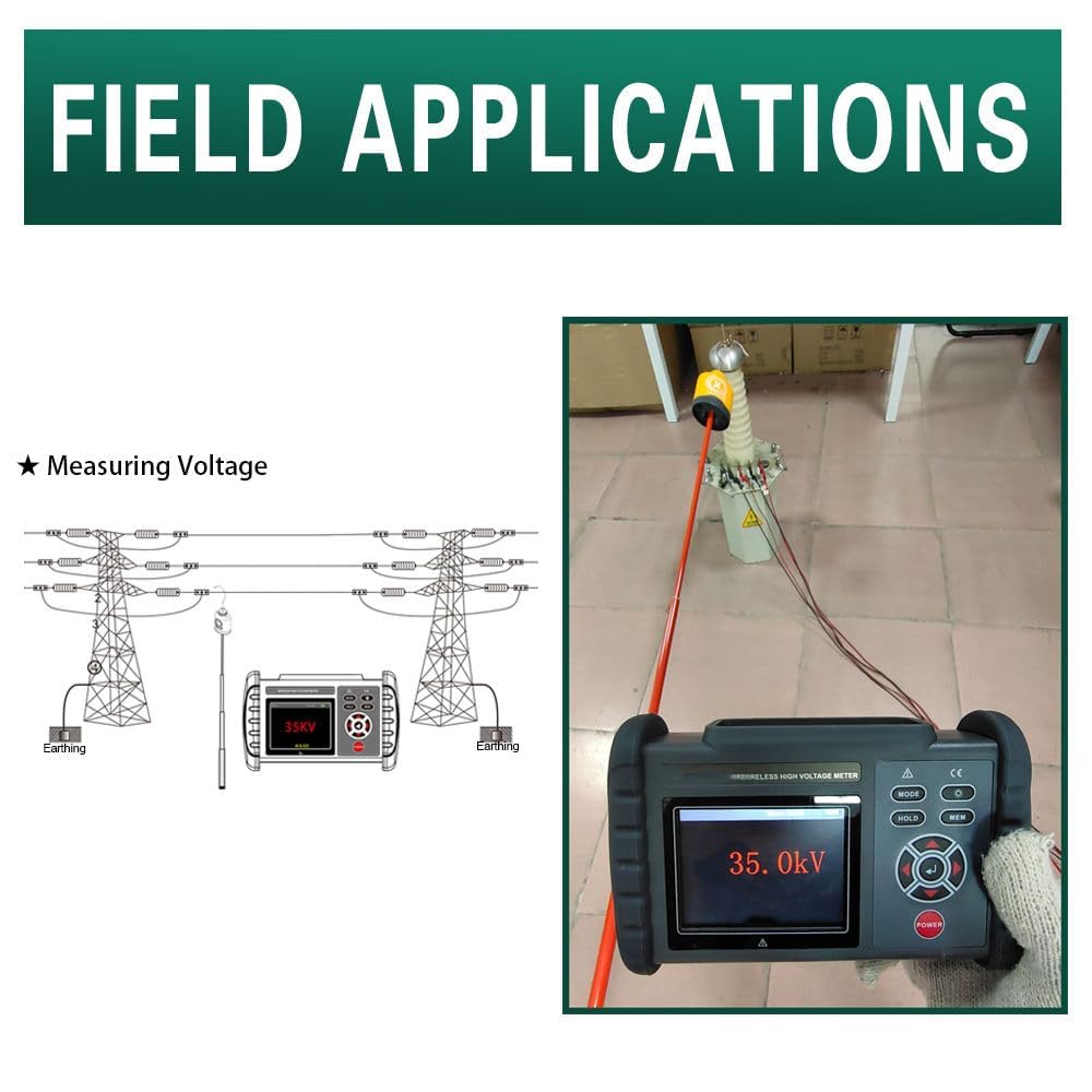 VTSYIQI Wireless High Voltage Voltmeter High Voltage Detector with Ground Voltage 0.1kV-120kV Line Voltage 0.1kV-220kV Electrical Inspection Level 70V-220kV Probe Length 55mm Probe Diameter Φ70mm