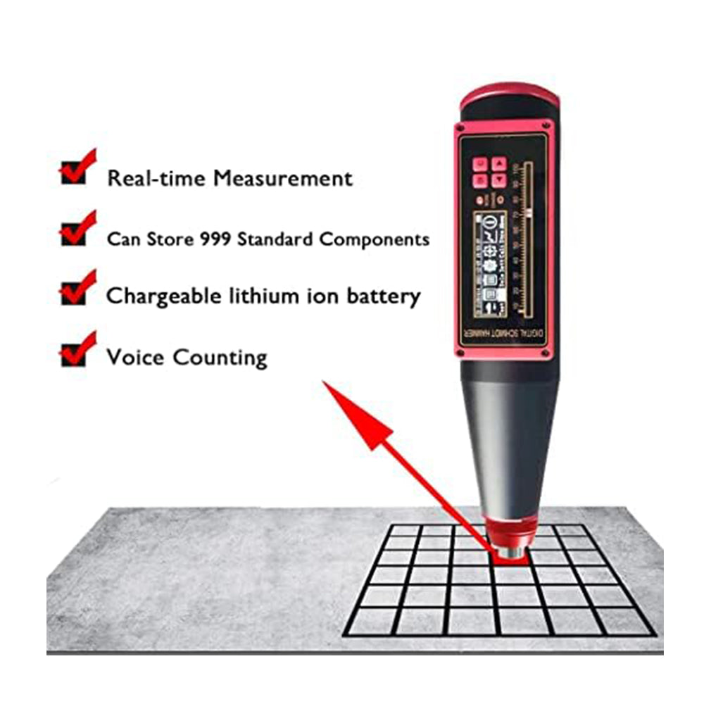 VTSYIQI Digital Concrete Rebound Tester Hammer Concrete Strength Tester Equipment with 2.207J Nominal Kinetic Energy Test Range 10-60MPa USB Communication 3.7V Lithium Ion Battery