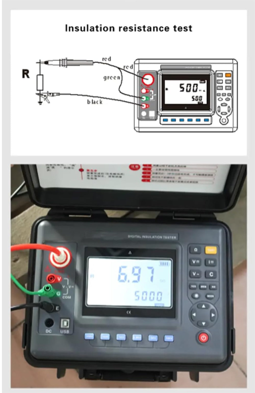 VTSYIQI 5KV Insulation Resistance Tester High Voltage Insulation Tester with Range 5KV 10TΩ Resolution 0.01MΩ for Resistance Tester of Measuring Motor
