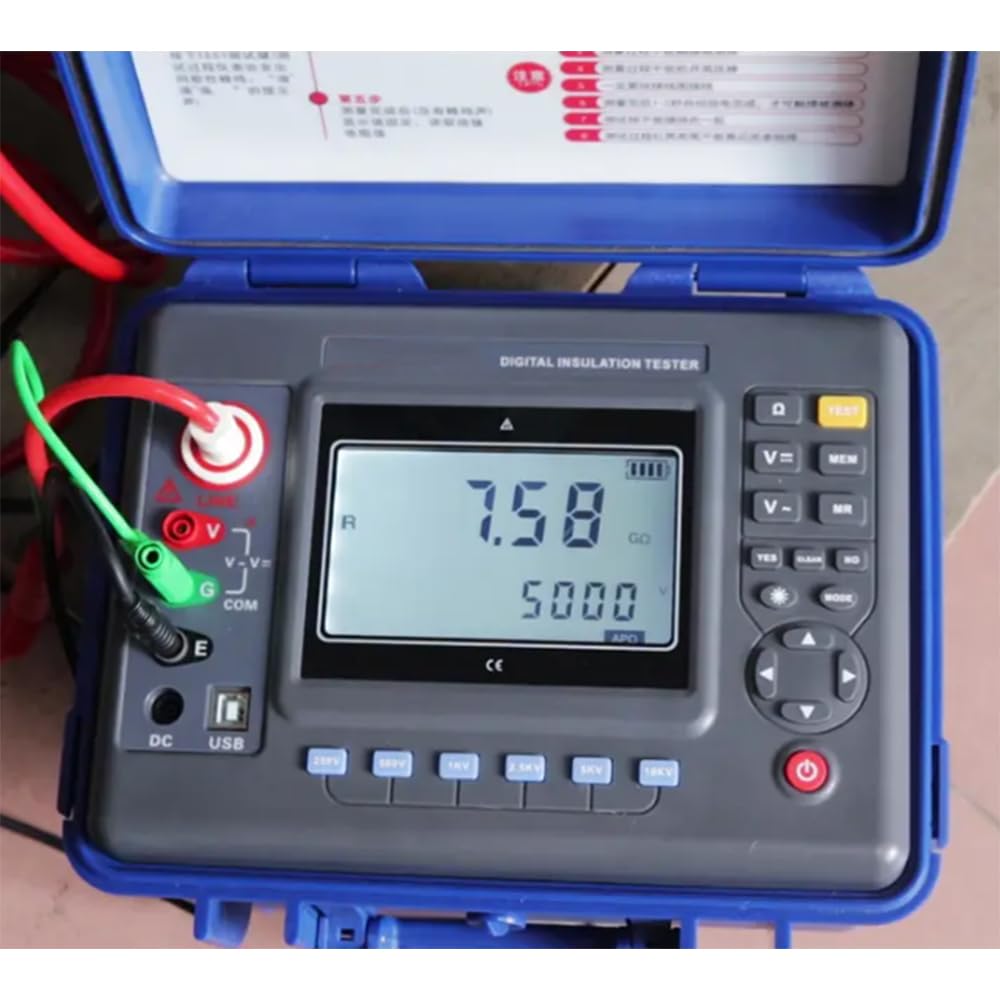 VTSYIQI High Voltage Insulation Tester 5Kv Insulation  Resistance Tester with Resistance Range 0.01MΩ to 2TΩ DC Voltage 0 to 1000V AC Voltage 0 to 750V for Motors Cables Insulating Test