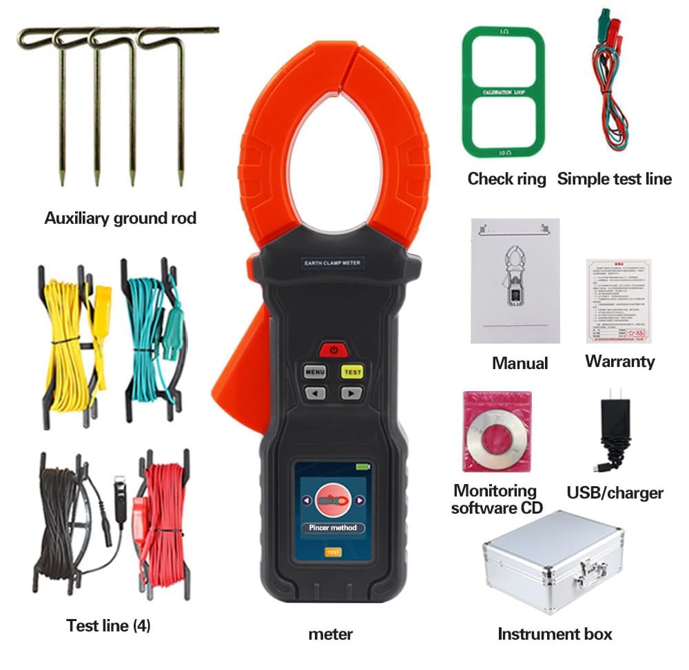 VTSYIQI Ground Resistance Tester Meter Ground Pile Earth Resistance Meter with Soil Resistivity Range 0.00Ω-9999kΩm Three-four-wire Method Range 0.00Ω-30kΩ Leakage Current Range 0.000mA-50A