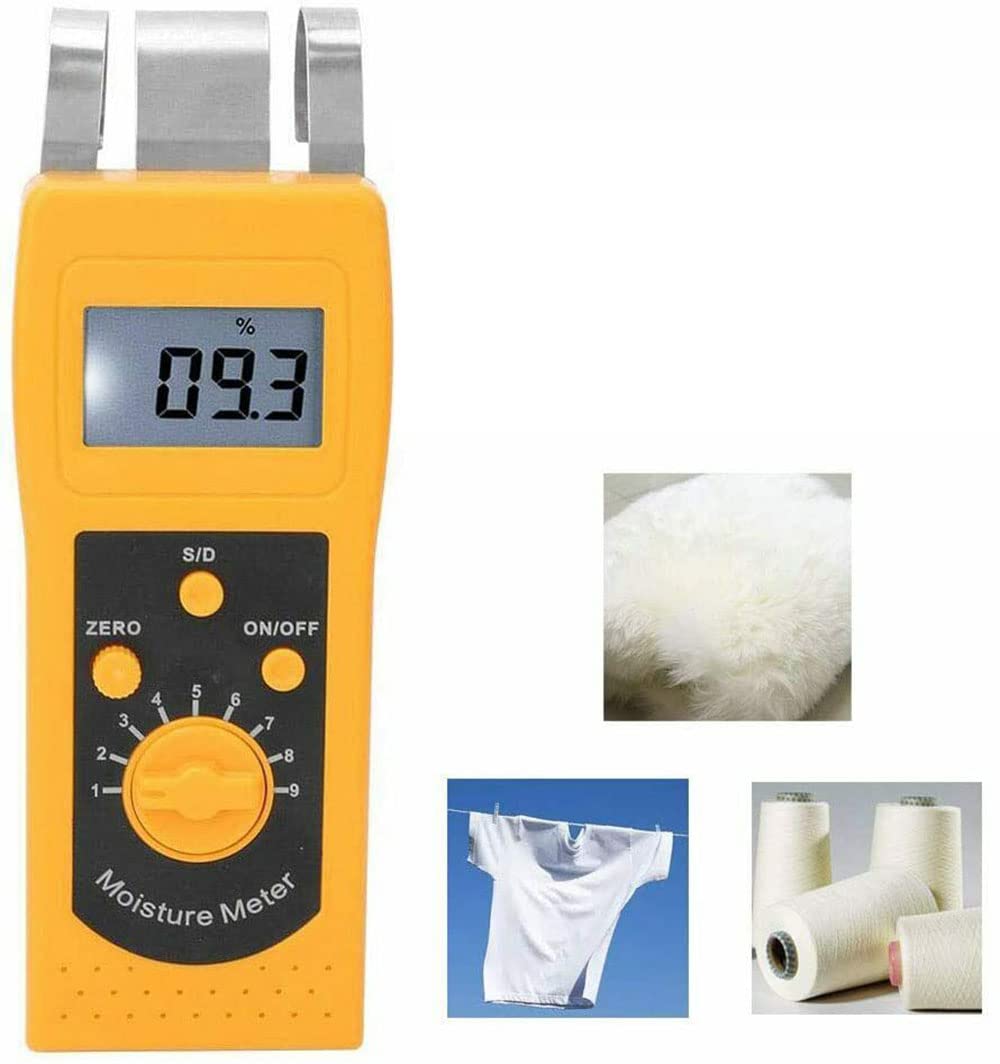 VTSYIQI Textile Moisture Meter Tester Analyzer with Range 0 to 50% Metal Sensor for Clothes Yarn Water Content Test