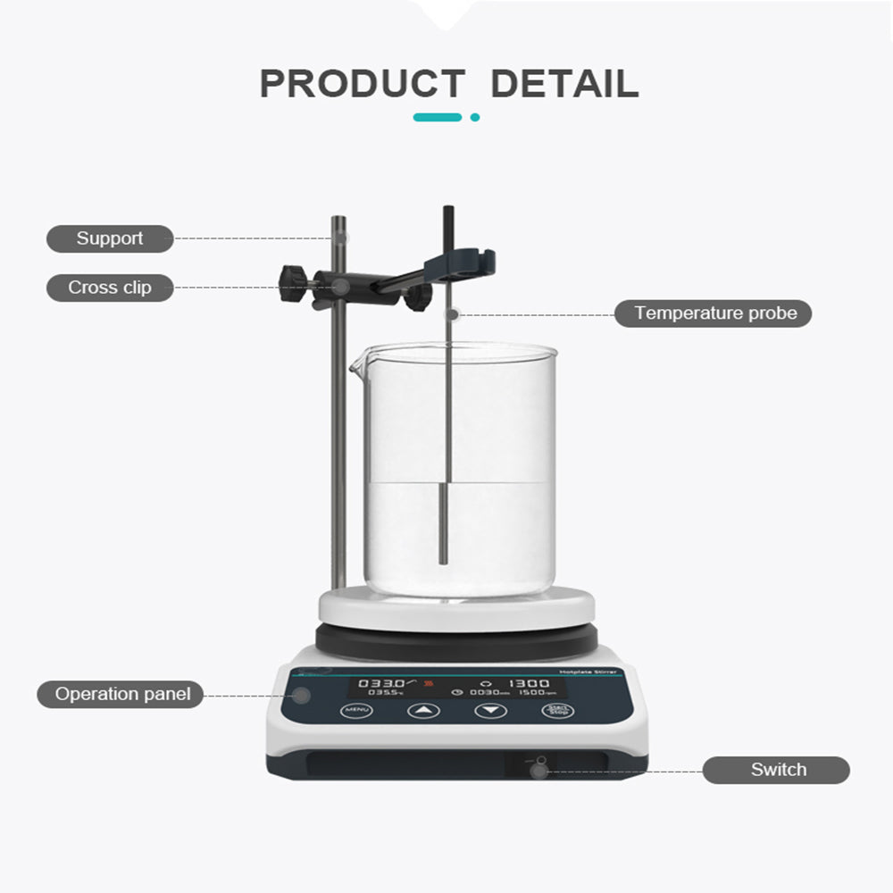 VTSYIQI Heating Magnetic Stirrer Lab Magnetic Hotplate Stirrer with Speed Range 50-1500RPM Max Stirring Capacity 2L(H2O) Max Temp of Hot Plate 310℃ RPM Increment 10 RPM Digital Screen Keypad Temperature Sensor PT1000/Outside PT1000