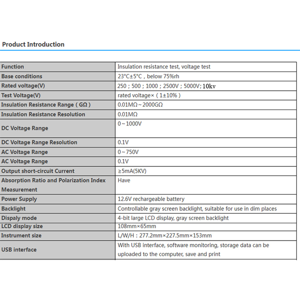 VTSYIQI Digital 10Kv Insulation Resistance Tester High Voltage Insulation Meter with 500 Groups Data Storage Resolution 0.01MΩ Rated Voltage 250V 500V 1000V 2500V 5000V 10KV