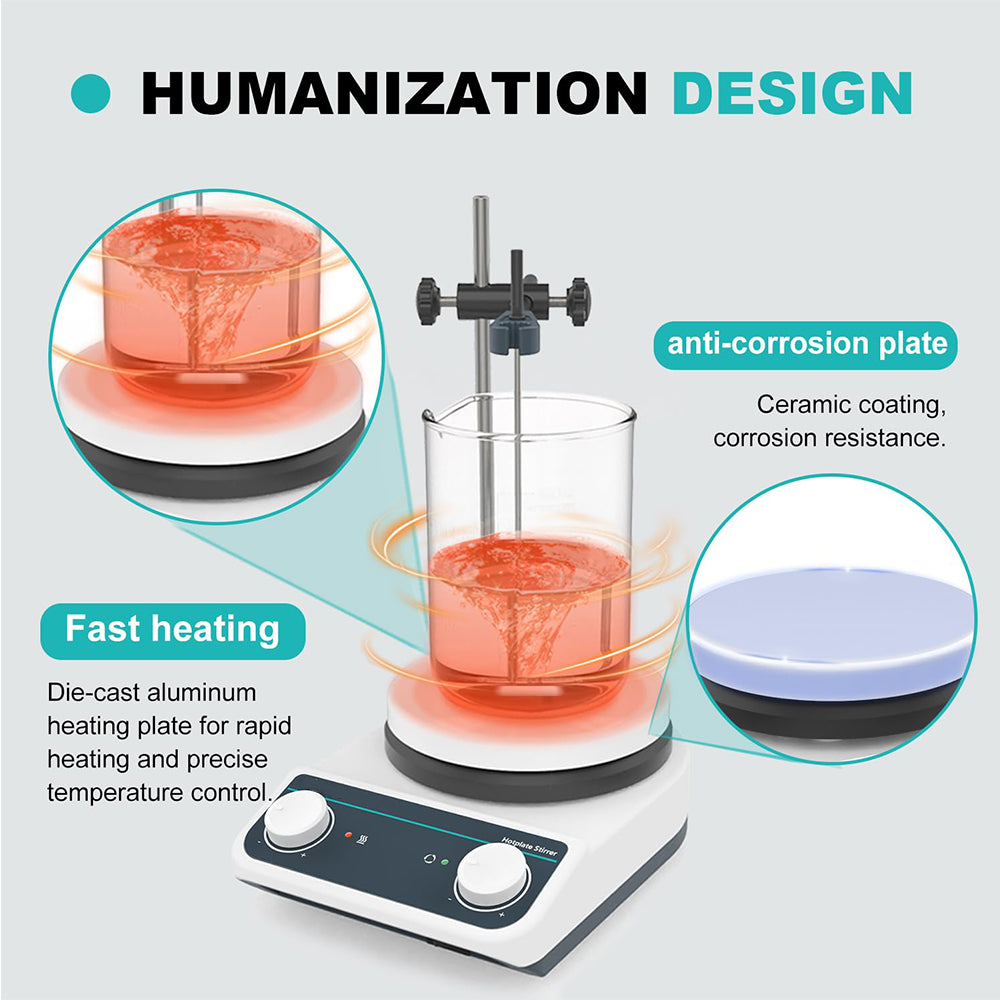 VTSYIQI Magnetic Hotplate Stirrer Magnetic Stirre with Brushless Motor Max Temp of Hot Plate 260℃ Hot Plate Φ135mm Magnetic Stirring Bar 30mm Linear Shape Max Stirring Capacity 2L(H2O) Speed Range 200-1500RPM Knob for Stirring Liquid