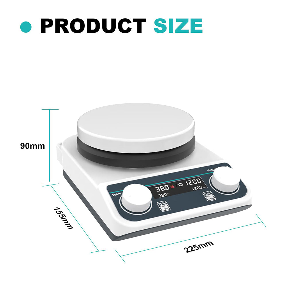 VTSYIQI Magnetic Hotplate Stirrer Lab Mixer with Brushless Motor RPM Increment 10 RPM Speed Range 200-1500RPM Max Stirring Capacity 2L(H2O) Max Temp of Hot Plate 280℃ Hot Plate Φ135mm Liquid/Plate Temp Accuracy ±1℃/±3℃ Temperature Sensor