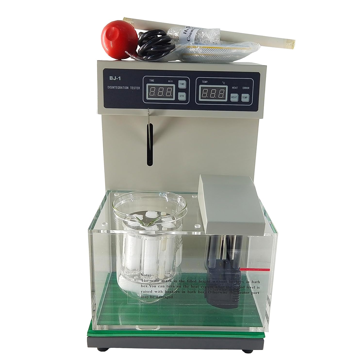 VTSYIQI Tablet Disintegration Tester Disintegration Time Limit Tester with Single Cup Single Way 6 Hanging Baskets Glass Tube Number Automatic Intelligent Control of Temperature Time and Round-Trip Frequency