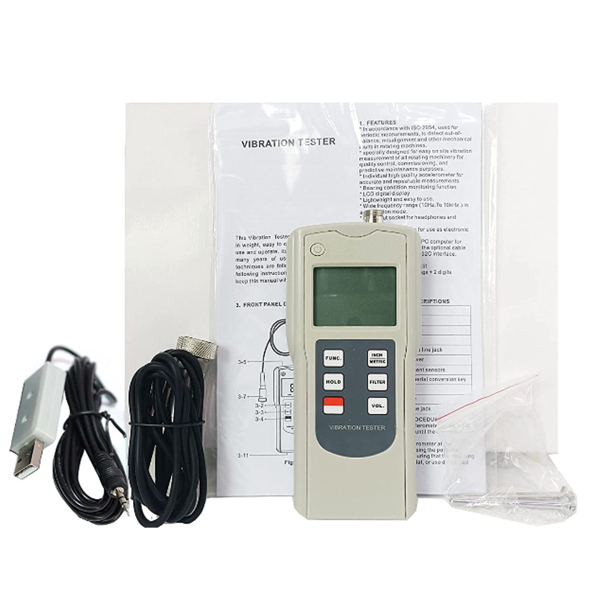 VTSYIQI Digital Vibration Meter Vibrometer Analyzer Datalogger with 3 Parameters Displacement Velocity and Acceleration