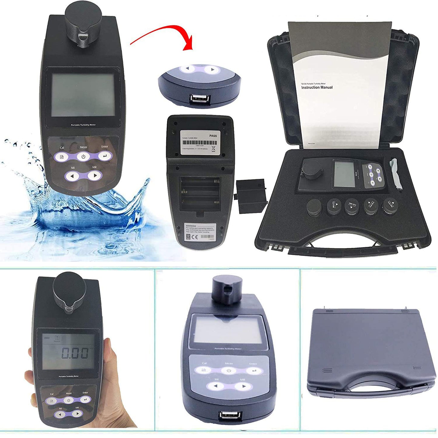 VTSYIQI Turbidity Meter Tester Kit Turbidimeter With Vials Range 0~1100 NTU/FNU 0~275 EBC 0~9999 ASBC For Light Tap Water Turbidity Meter Tester Sewage Treatment