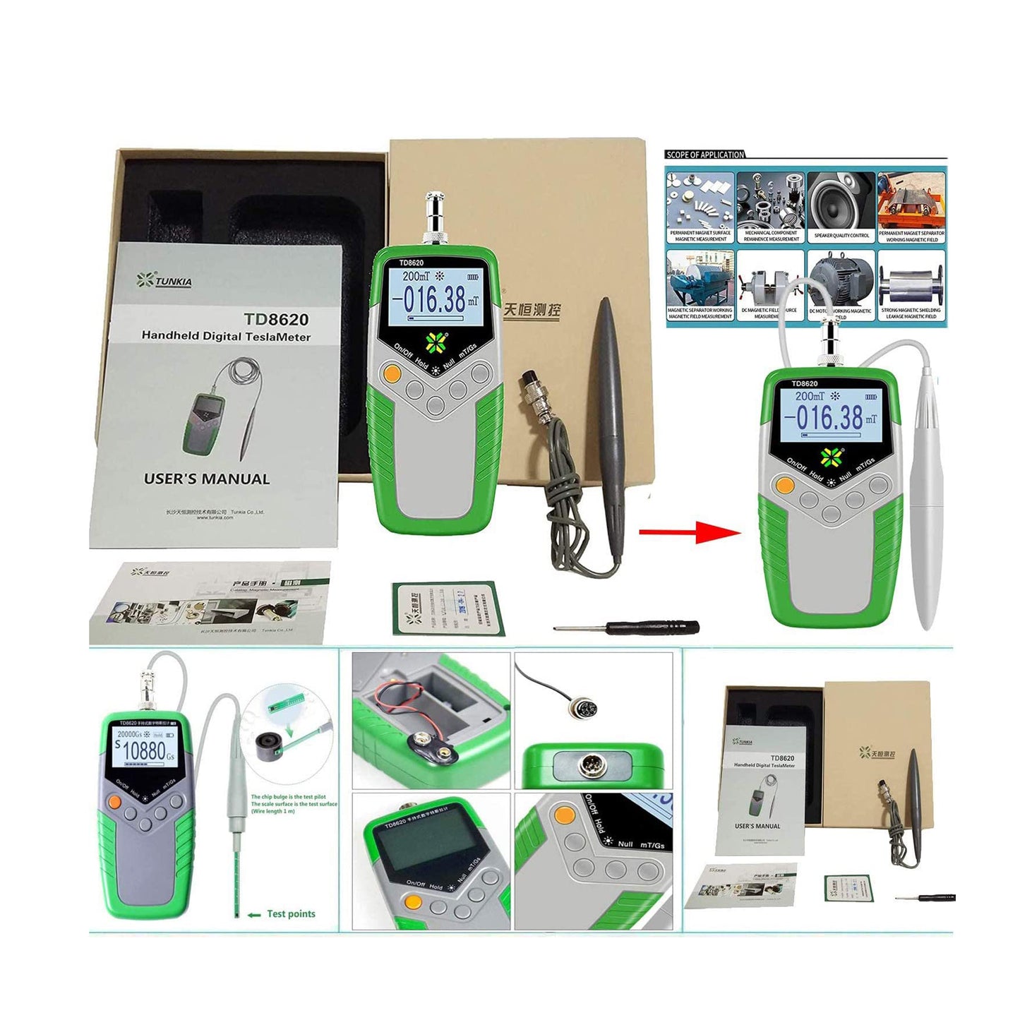 VTSYIQI Digital Tesla Meter Permanent Magnet Gauss meter Gaussmeter Fluxmeter Surface Magnetic Field Tester with 2% Accuracy 0 to 2400mT 0 to 24000Gs Resolution 0.01mT 0.1Gs