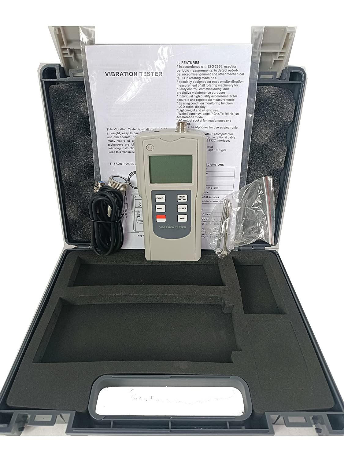 VTSYIQI Digital Vibration Meter Vibrometer Analyzer Datalogger with 3 Parameters Displacement Velocity and Acceleration